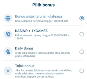 Pengguna hanya perlu memilih bonus